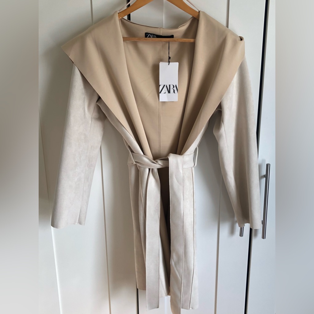 Zara Beige Faux Suede Coat With Pockets